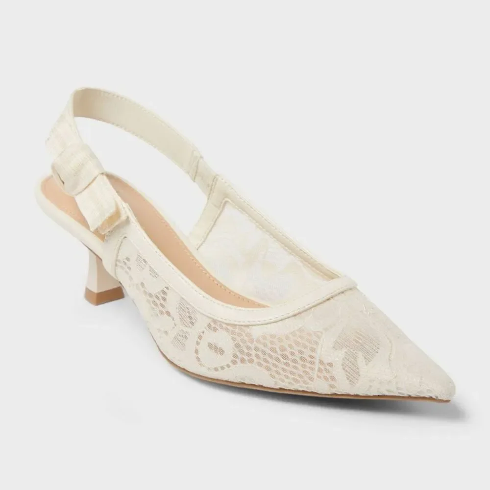 Women's Milan Pointed Toe Slingback Stiletto Heels - Cream 6.5
